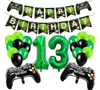 13th Birthday Decorations for Boys, Gaming Party Decorations Set for Gamers, Happy Birthday Banner Game Controller Balloons Black Green Balloons for Kids Teenagers Party Supplies