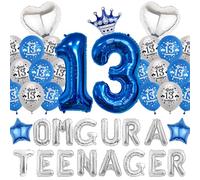 13th Birthday Decorations for Boys Girls - Navy Blue Balloons Omg Ur a Teenager Banner, Silver Heart Crown Number 13 Foil Balloon for Teen Boy 13th Party Supplies