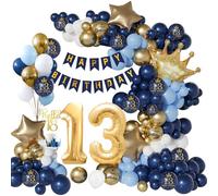 13th Birthday Decorations for Boys Girls - Navy Blue Gold Balloon Party Set With Happy Birthday Banner, Garland Balloons, Navy Blue Gold Decor