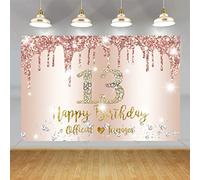 13th Birthday Decorations for Girl Happy 13th Birthday Official Teenager Deco Girl 13 Years Old Sign Poster Rosegold Photo Background Party Supplies Welcome Sign, 150cm x 90cm