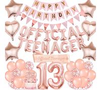 13th Birthday Decorations for Girls - 77 Pieces Rose Gold Official Teenager Party Supplies Includes Happy Birthday Banners Pennants Sash Cake Toppers Balloons for 13 Year Old Kids Birthday Decor