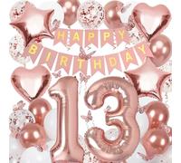13th Birthday Decorations for Girls, Rose Gold 40 Inch Number 13 Foil Birthday Balloons with Happy Birthday Banner and Butterfly Stickers
