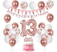 13th Birthday Decorations for Girls Rose Gold Birthday Decorations Girls Birthday Decoration 40 Inch Number 13 Foil Balloons with Happy Birthday Banner for Teenager 13th Birthday Party Supplies
