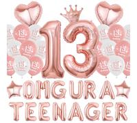 13th Birthday Decorations for Girls Teenager - Rose Gold Balloons Omg Ur a Teenager Banner, Heart Crown Number 13 Foil Balloon for Teen Girl 13th Party Supplies