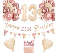 13th Birthday Decorations Girls, Retro Blush Pink Balloons, 13th Birthday Banner, Unique Triangle Flag Banner, 13th Birthday Balloons, Rose Gold White Sand Nude Balloon Set