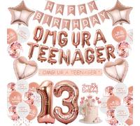 13th Birthday Decorations Girls - Rose Gold Birthday Decorations Balloons, Omg Ur a Teenager Balloons, Banner, Cake Topper, Cupcake Topper, Party Supplies Decoration for Girl