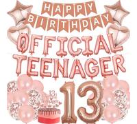 13th Birthday Decorations Rose Gold - 44 Pcs Decoration Including Official Teenager Number 13 Foil Balloons Happy Birthday Banner Cake Topper for 13 Year Old Girls 13th Anniversary Party Supplies