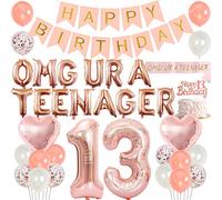 13th Birthday Decorations Rose Gold for Girls 13 Years Old Birthday Party Supplies Omg Ur a Teenager Balloons Banner Sash Happy Birthday Banner Cake Topper