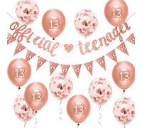 13th Birthday Decorations Rose Gold Glitter Official Teenager Banner Kit Women 13th Birthday Party Decorations by Wonsta
