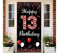 13th Birthday Door Banner Backdrop, Happy 13th Birthday Decorations for Girls, Red Black 13 Year Old Birthday Party Photo Props, Thirteen Birthday Yard Sign for Outdoor Indoor, Sturdy Fabric Vicycaty