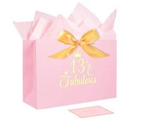 13th Birthday Gift Bag, Large Pink Gift Bag with Card and Paper Wrapping, 13th Birthday Gifts for Women for Birthdays, Valentine's Day, Party Favors, Anniversary