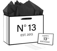 13th Birthday Gift Bag with Tissue Paper and Greeting Card N°13 EST.2013 13th Birthday Gifts Wrapping Paper Bag for Girls Boys, 13 Year-Old Teenage Present Wrap Bday Decorations Supplies
