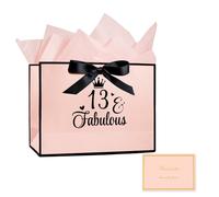 13th Birthday Gift Bag with Wrapping Paper and Card, 13th Birthdays Gift Bags for Boys and Girls, Party Favors, Birthdays Decorations Paper Bag (Pink)