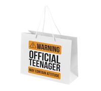 13th Birthday Gift Bags - Paper Gift Bag for Teenage Boys and Girls - Large, Small, Medium Gift Bags with Rope Handles - Recycled Presents Bag - Warning Teenager - WHITE-M