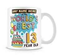 13th Birthday Gift for Boys - Personalised Mug/Cup - Add Name - Worlds Best Design - Blue