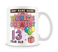 13th Birthday Gift for Girls - Personalised Mug/Cup - Add Name - Worlds Greatest Design - Pink