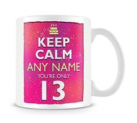 13th Birthday Gift for Girls - Personalised Mug/Cup - Keep Calm Design - Pink