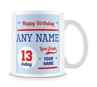 13th Birthday Gift - Personalised Mug/Cup - Add Name - Blue