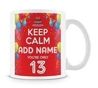 13th Birthday Gift - Personalised Mug/Cup - Add Name - Keep Calm Design - Red