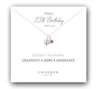13th Birthday Gift, Puffy Heart Necklace with Choice of Crystal Birthstone 925 Sterling Silver, Personalised Jewellery for Offical Teenager