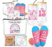 13th Birthday Gifts for Girls - Gift Set for 13 Year Old Girl with Glass, Jewelry, Bracelet, Socks, Makeup Bag - Teen Girl 13th Birthday Decorations - Present for Daughter, Niece, Granddaughter