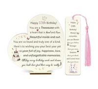 13th Birthday Gifts Inspirational for Girls Wood Desk Sign Bookmark 2PC Set Home Decoration Present Personalised Wooden Heart Plaque Ideas for 13 Year Old Girl Encourage Frirend Daughter Sister Niece