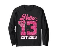 13th Birthday Girl Pink Coquette Bow Hello 13 Years Old Gift Long Sleeve T-Shirt