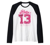 13th Birthday Girl Pink Coquette Bow Hello 13 Years Old Gift Raglan Baseball Tee
