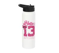 13th Birthday Girl Pink Coquette Bow Hello 13 Years Old Gift Stainless Steel Insulated Water Bottle