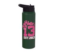 13th Birthday Girl Pink Coquette Bow Hello 13 Years Old Gift Stainless Steel Insulated Water Bottle