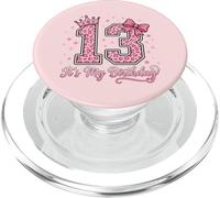 13th Birthday Girl Pink Leopard Bow Crown Cute 13 Years Old PopSockets PopGrip for MagSafe