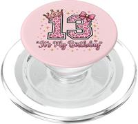13th Birthday Girl Pink Leopard Bow Crown Cute 13 Years Old PopSockets PopGrip for MagSafe