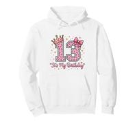 13th Birthday Girl Pink Leopard Bow Crown Cute 13 Years Old Pullover Hoodie