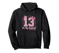 13th Birthday Girl Pink Leopard Bow Crown Cute 13 Years Old Pullover Hoodie