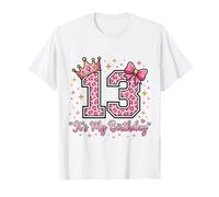 13th Birthday Girl Pink Leopard Bow Crown Cute 13 Years Old T-Shirt