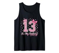 13th Birthday Girl Pink Leopard Bow Crown Cute 13 Years Old Tank Top