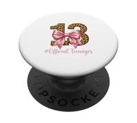 13th Birthday Leopard Print Pink Bow Official Teen PopSockets Adhesive PopGrip