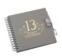 13th Birthday Memory Book, Star Design, Spiral Bound Scrapbook Album with Blank Pages Multiple Colours (Grey)