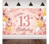 13th Birthday Party Decoration Banner - Rose Gold Official Teenager Decorations Backdrop Girls, Happy Birthday Background for 13 Years Old Party Supplies(180X110cm)