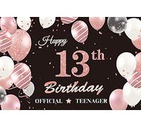 13th Birthday Party Decorations Black and Rose Gold, Fabric Backdrop Banner Photography Background for Boy Girl 13th Birthday Table Wall Decoration