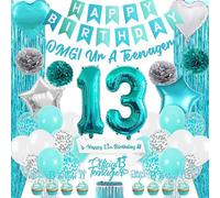 13th Birthday Party Decorations Girls - Official Teenager Happy Birthday Decoration with Baenner Sash Foil Fringe Curtain Cake Topper, OMG Ur A Teenager Garland for 13 Years Old Party Supplies