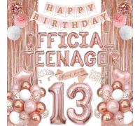 13th Birthday Party Decorations Kit, Official Teenager Balloons, Happy Birthday Banner for 13 Year Old Girls' Celebration Rose Gold Party Supplies