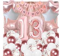13th Birthday Party Decorations Rose Gold Teenager Party Number 13 Balloons Happy Birthday Banner Fringe Curtain for 13 Year Old Teen Girls Birthday Party Supplies (Rose gold)