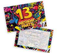 13th Birthday Party Invitations Kids - Comic Book Style 36 Pack - Childrens Birthday Invitations for Boys/Girls A6 Bday Party Invites Invitation Cards with Folding Envelopes