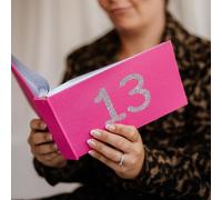 13th Birthday photo album - sparkly '13' design on smart hot pink fabric album - holds 40 photos (6x4 inch)