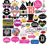 13th Birthday Photo Booth Party Props - 40 Pieces - Funny Official Teenager Birthday Party Supplies, Decorations and Favors