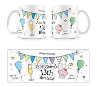 13th Birthday Present for Boys - Personalised Mug/Cup - Add Name - Party Design - Blue