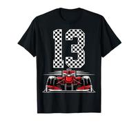 13th Birthday Race Car Thirteen 13 Years Old Checkered Flag T-Shirt