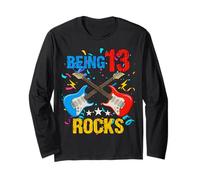13th Birthday Rock Music Birthday Boy Musician Party Kids Long Sleeve T-Shirt