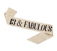 13th Birthday Sash, Age 13 Fabulous Sash, 13th Sash, Luxury Sparkling Glitter Gold Happy Birthday Sash, 13th Birthday Decorations.